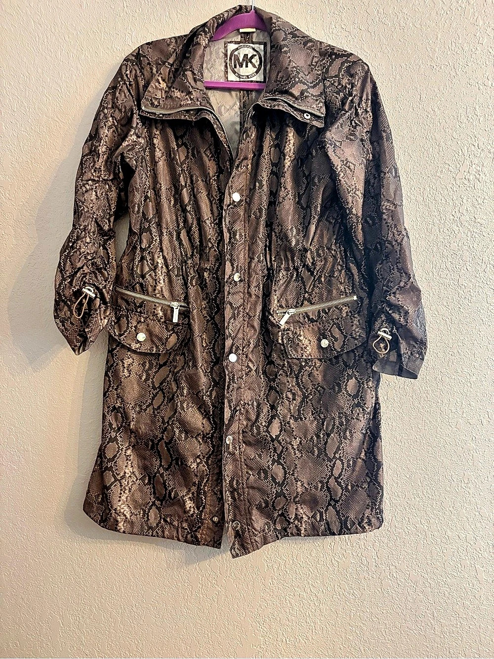Michael Kors Snake Print Trench Style Rain Coat Size P/S